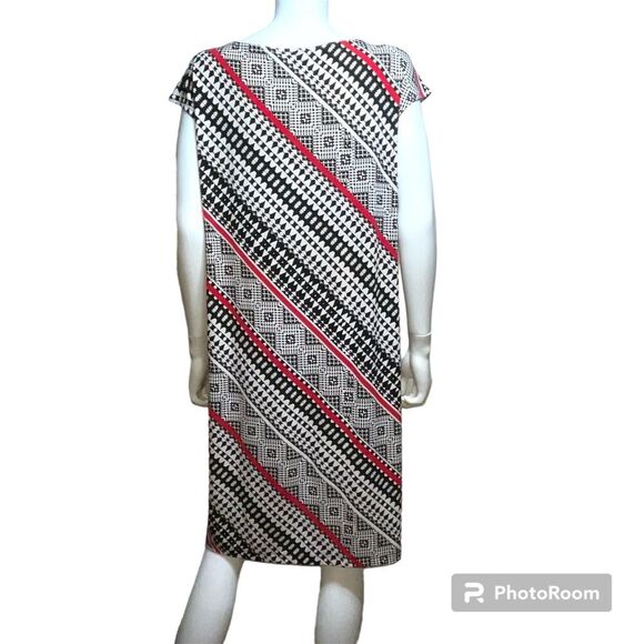 Chico's Red Black White Stripe Knee Length Sheath Dress Geometric Chico's Size 2 - Picture 3 of 9